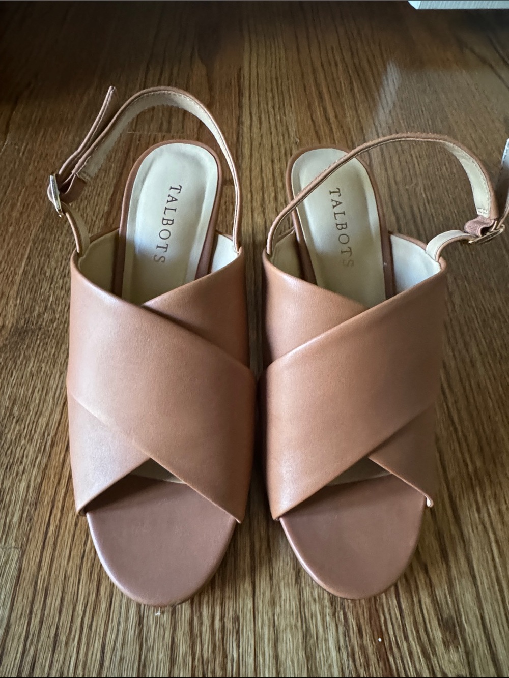 Talbots Women's Cognac Leather Crisscross Slingback Sandals Size 8.5